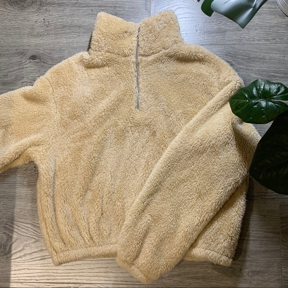 Sherpa cropped long sleeve turtleneck half zip up